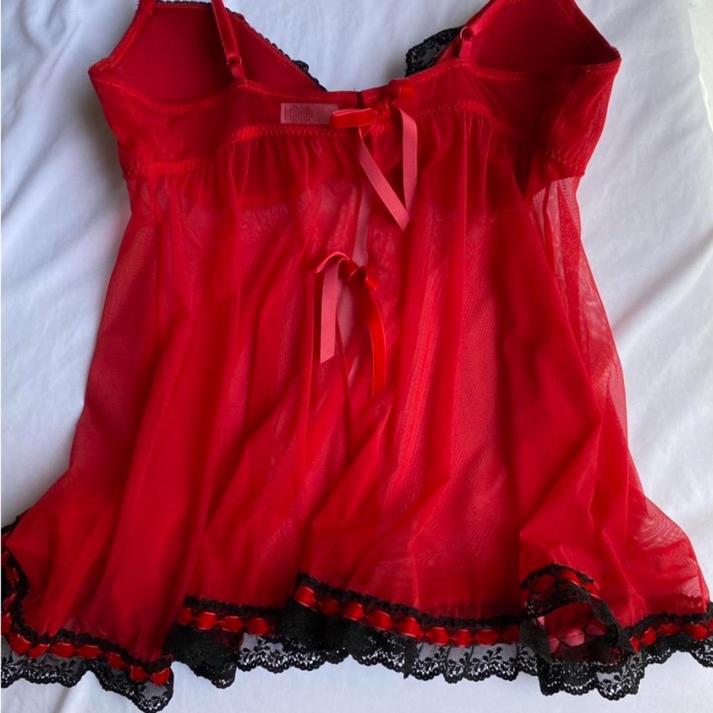 Red Lace Trim Babydoll Lingerie